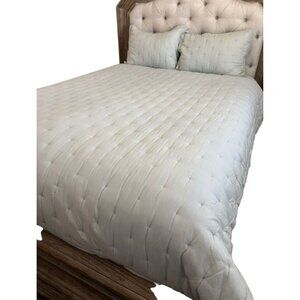 Pottery Barn Comforter Set 2 STD Shams Aqua Blue Cotton Sz F/Q Discontinued Item